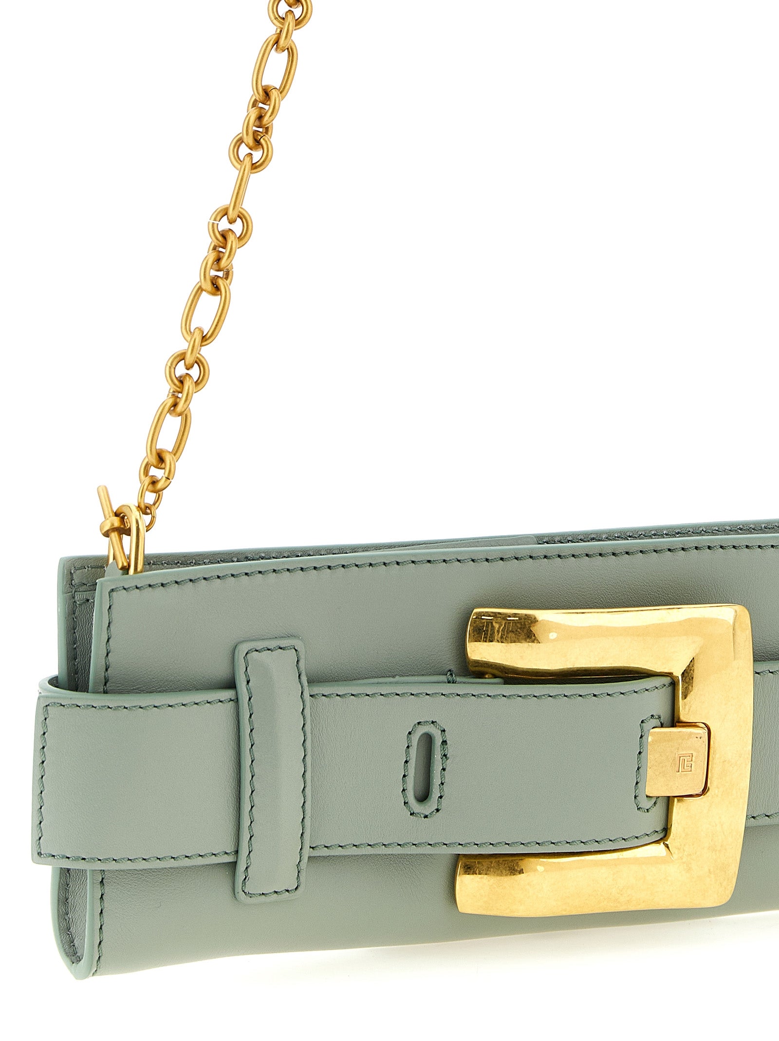 Balmain Anthem Calf Leather Clutch Bag Sage Green