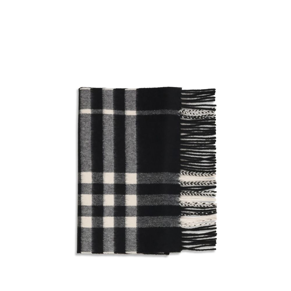 Burberry Check Embroidered Cashmere Scarf Black