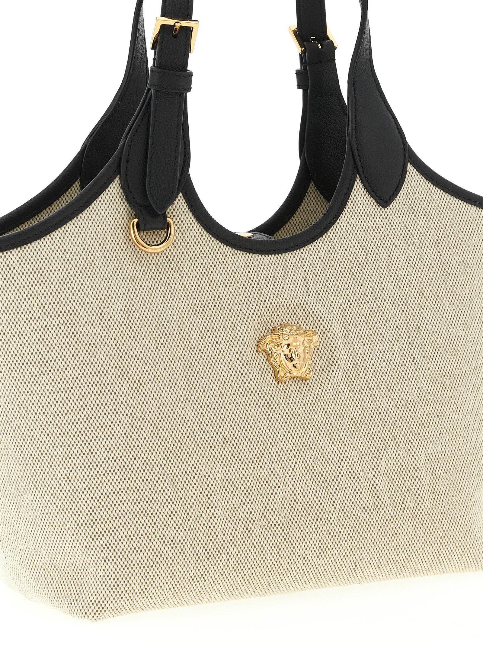 Versace La Medusa Mini Canvas Tote Bag Natural
