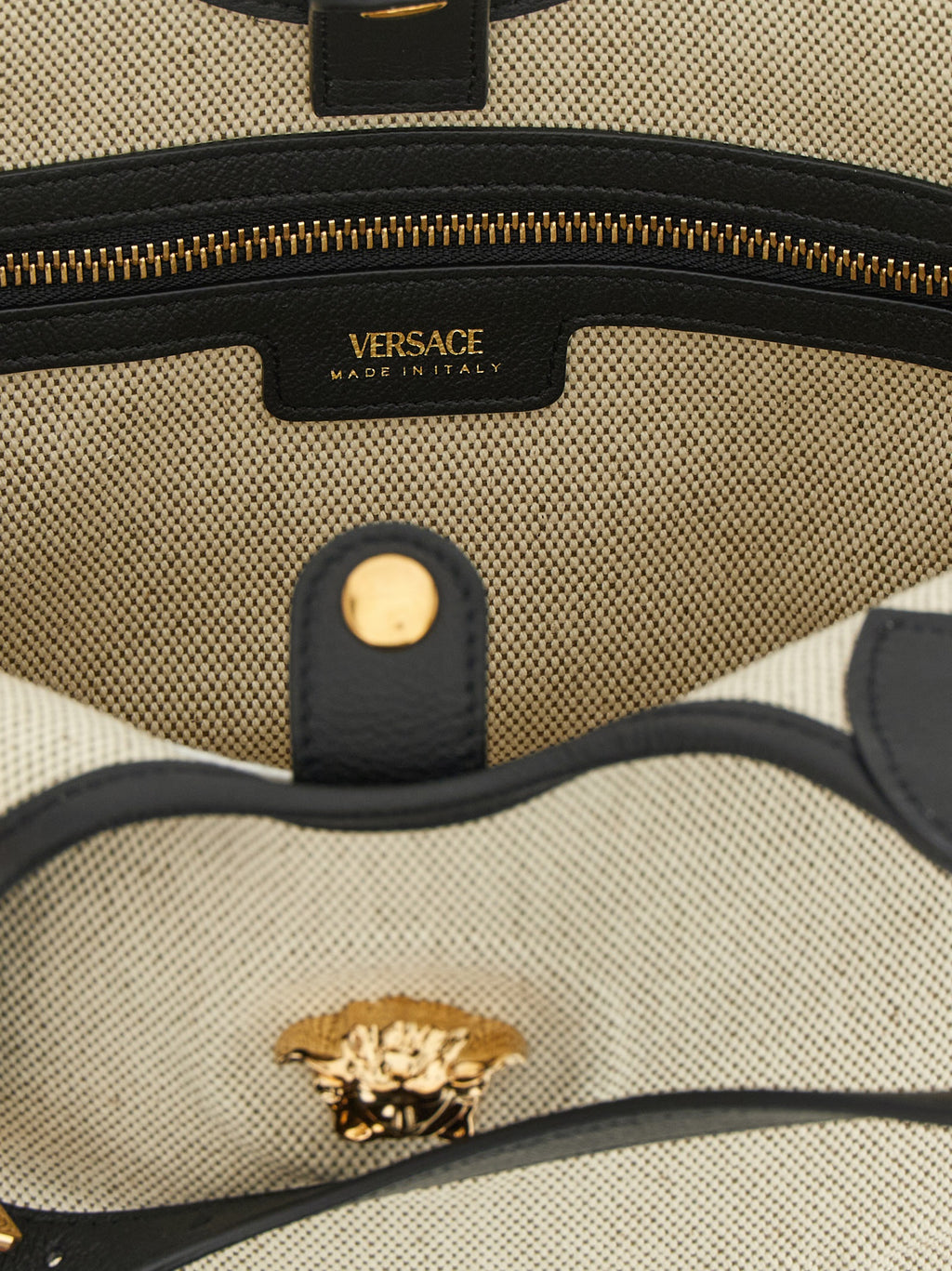 Versace La Medusa Mini Canvas Tote Bag Natural