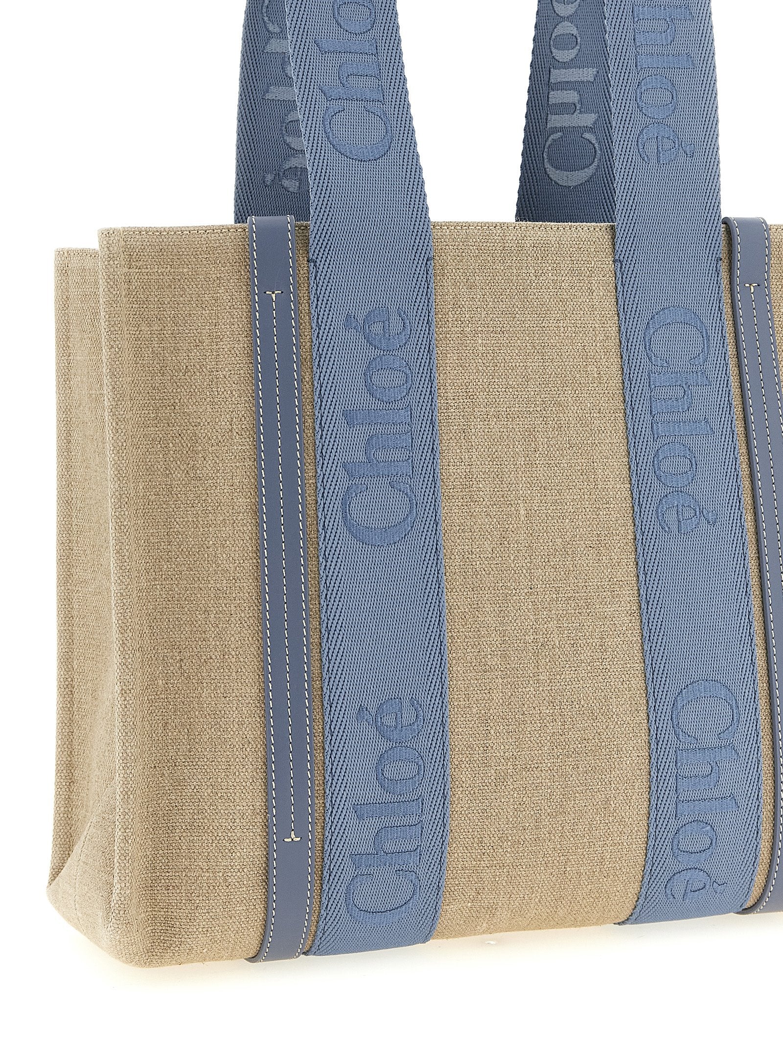 Chloé Woody Medium Linen Tote Bag Blue