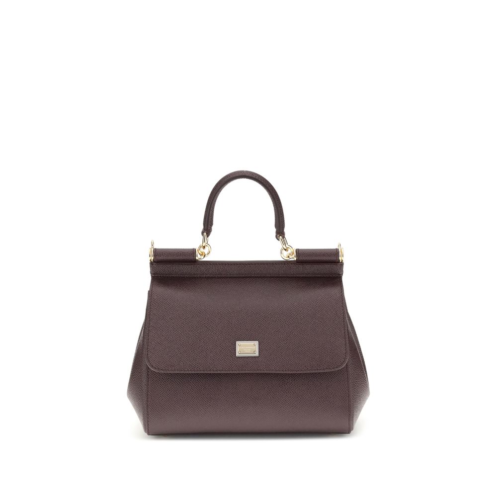 Dolce & Gabbana Sicily Small Calf Leather Top Handle Bag Dark Brown