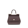 Dolce & Gabbana Sicily Small Calf Leather Top Handle Bag Dark Brown