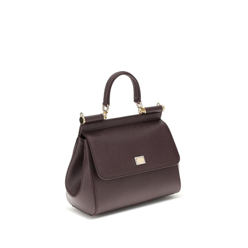 Dolce & Gabbana Sicily Small Calf Leather Top Handle Bag Dark Brown