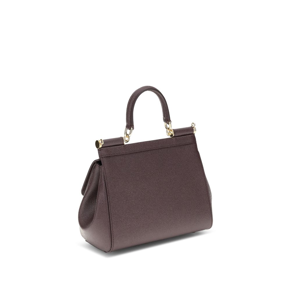 Dolce & Gabbana Sicily Small Calf Leather Top Handle Bag Dark Brown