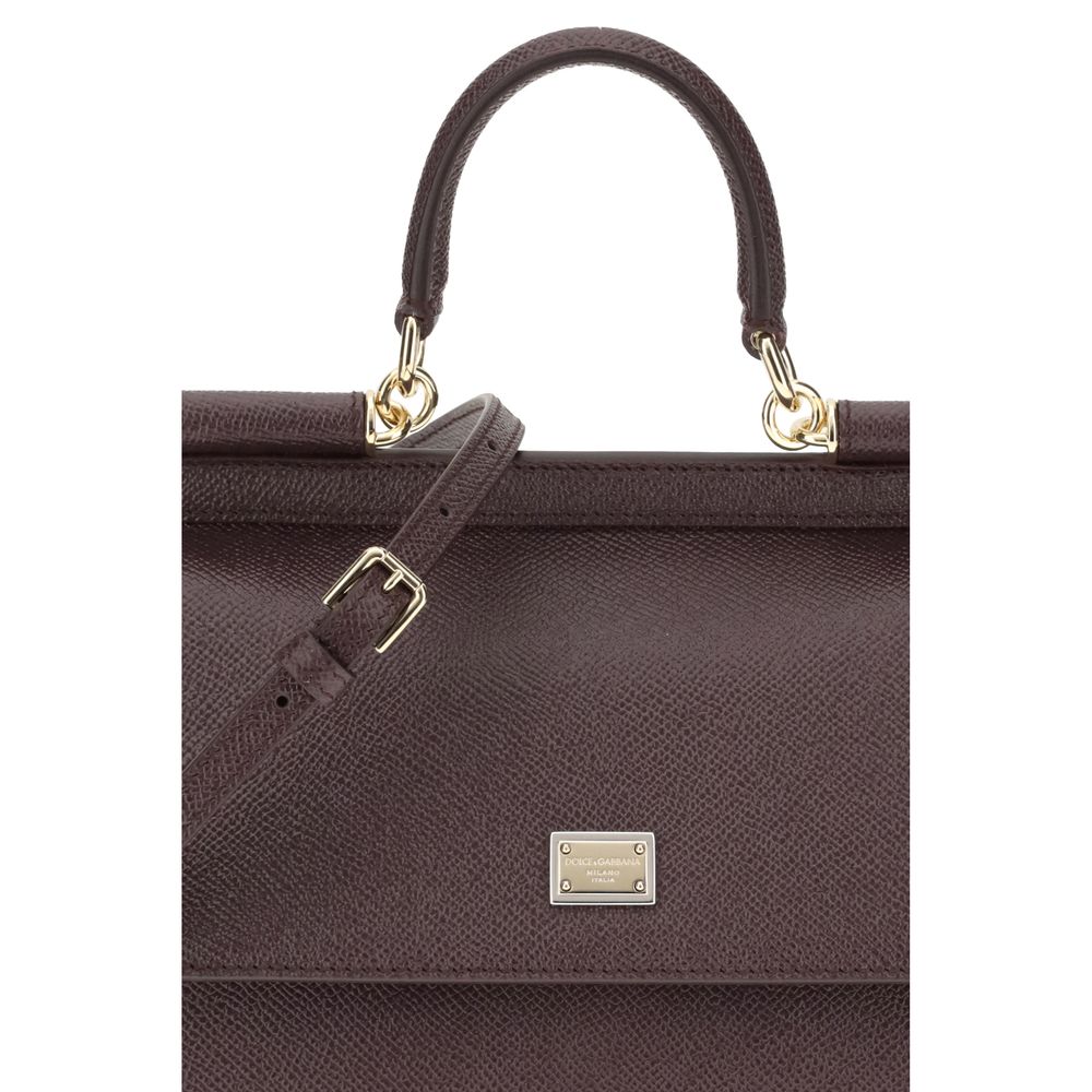 Dolce & Gabbana Sicily Small Calf Leather Top Handle Bag Dark Brown