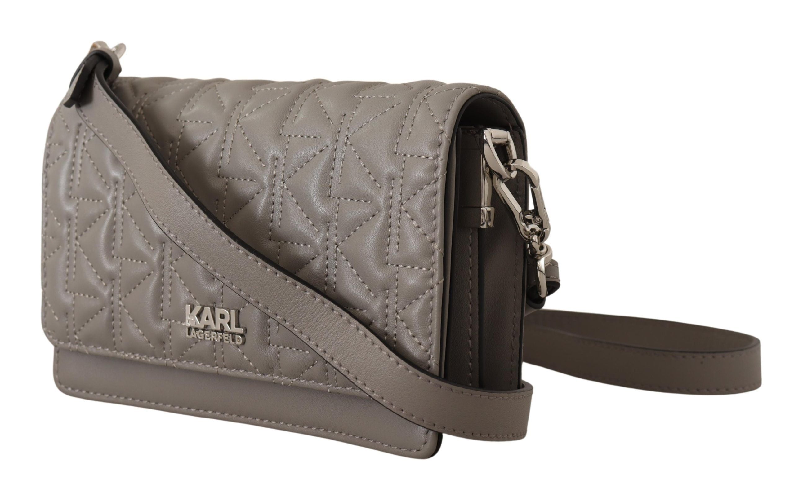 Karl Lagerfeld K/Kurl Quilted Crossbody Bag in Light Grey