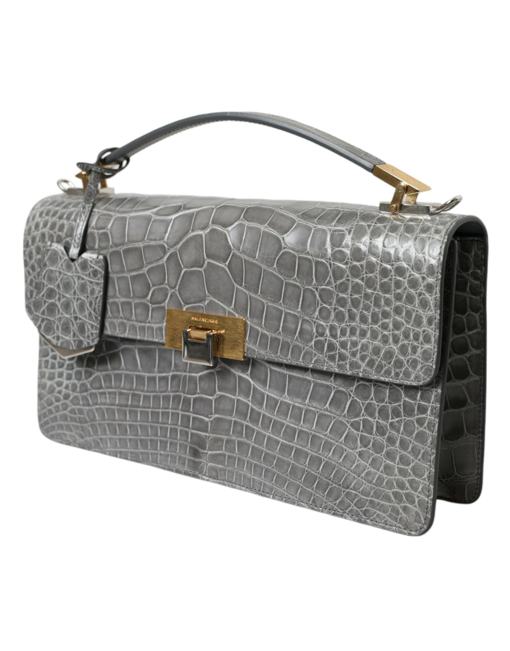 Balenciaga Le Dix Pochette Crocodile Shoulder Bag in Grey
