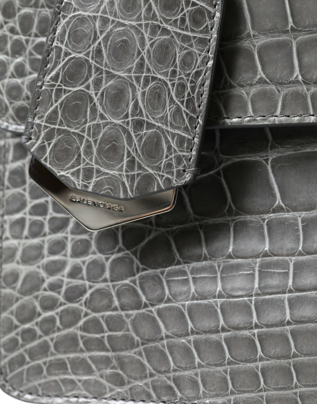 Balenciaga Le Dix Pochette Crocodile Shoulder Bag in Grey
