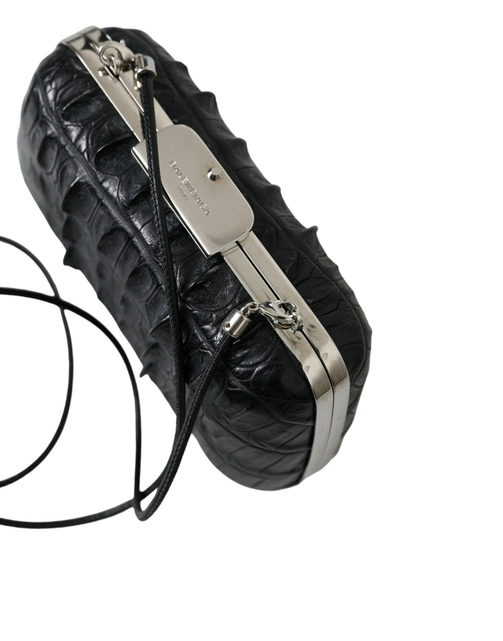 Balenciaga Black Exotic Skin Leather Shoulder Crossbody Box Clutch Bag