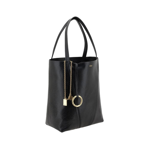 Chloé Spin Tote Bag Black Shiny Grained Cowhide