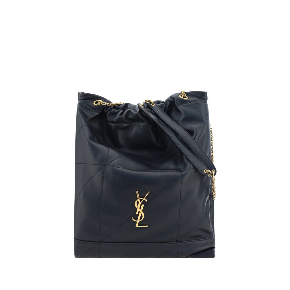 Saint Laurent Le Pochon Drawstring Bag Black Lambskin YSL Logo
