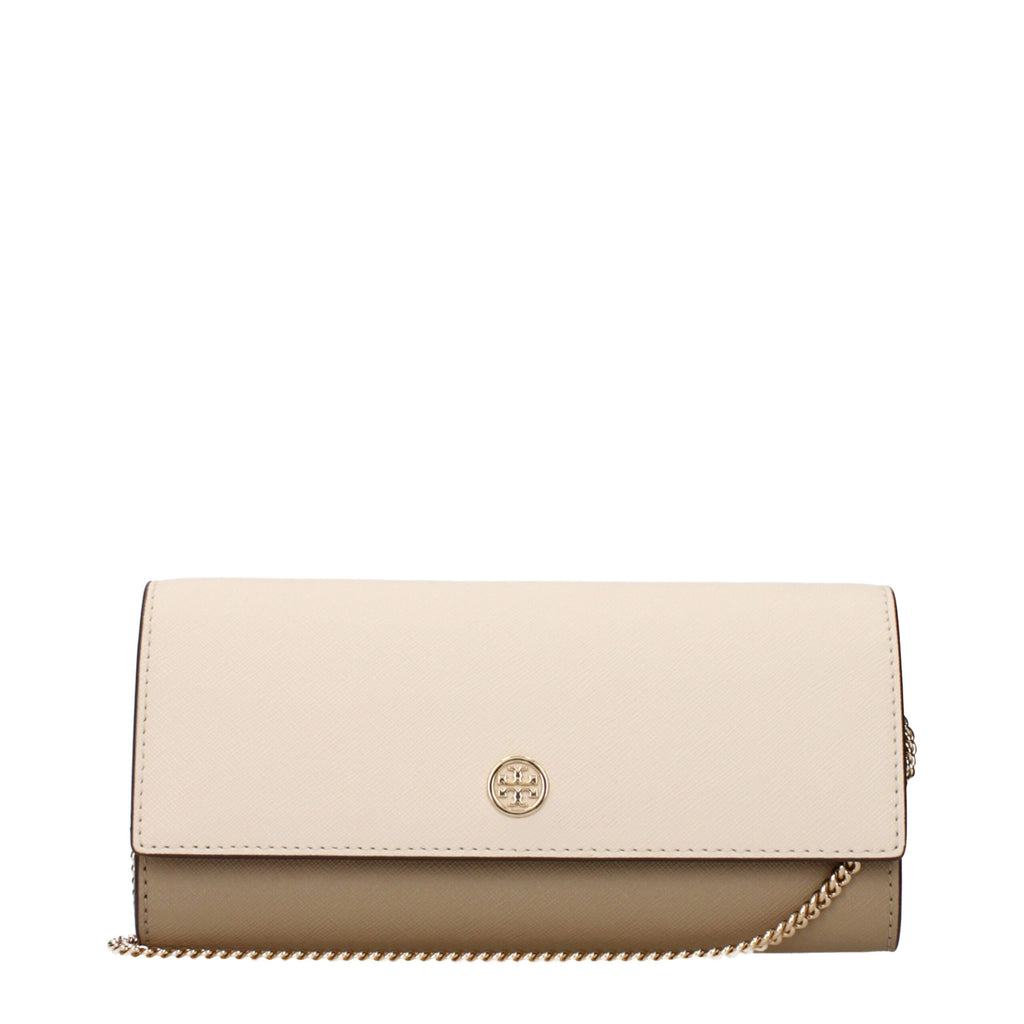 Tory Burch Leather Chain Clutch Beige