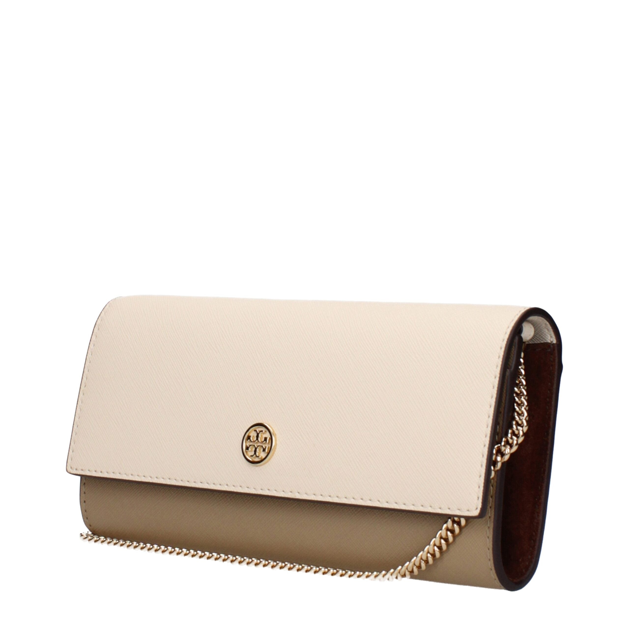 Tory Burch Leather Chain Clutch Beige