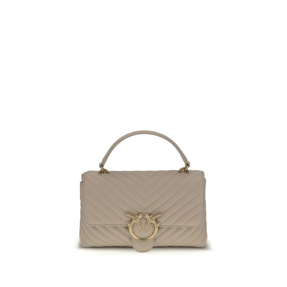 Pinko Mini Love Chevron Shoulder Bag Beige Quilted Leather