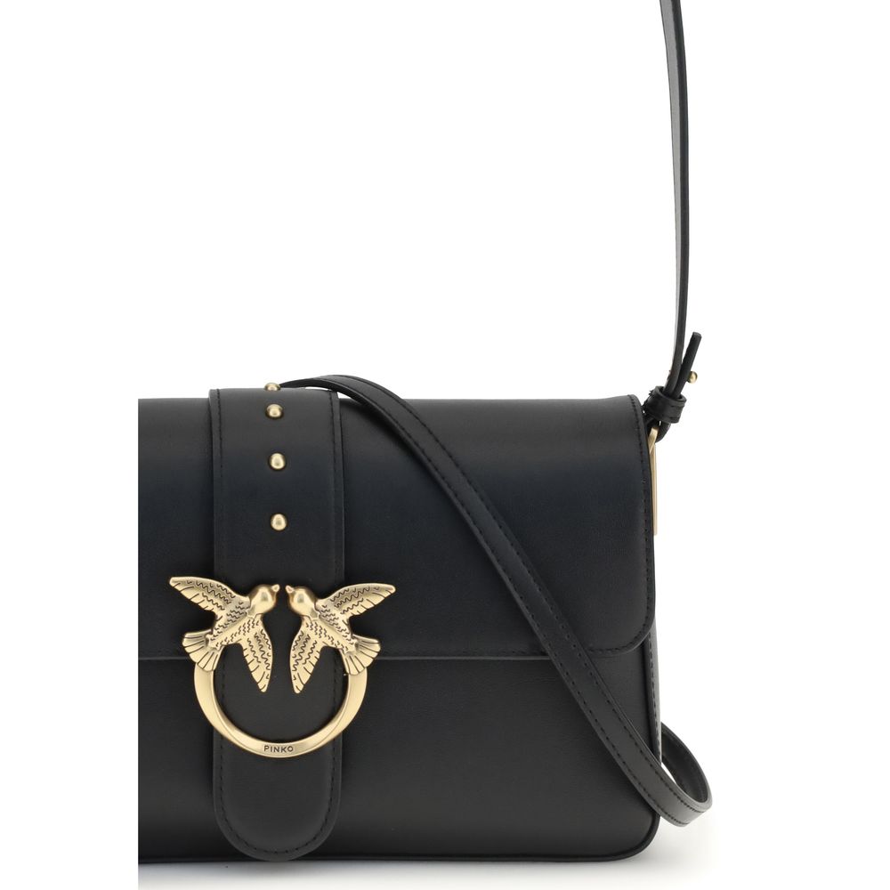 Pinko Love One Medium Shoulder Bag Black Leather