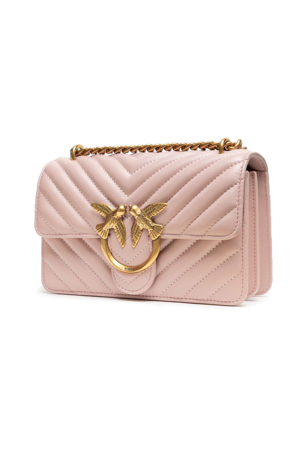 Pinko Mini Love Chevron Shoulder Bag Blush Pink Quilted Leather