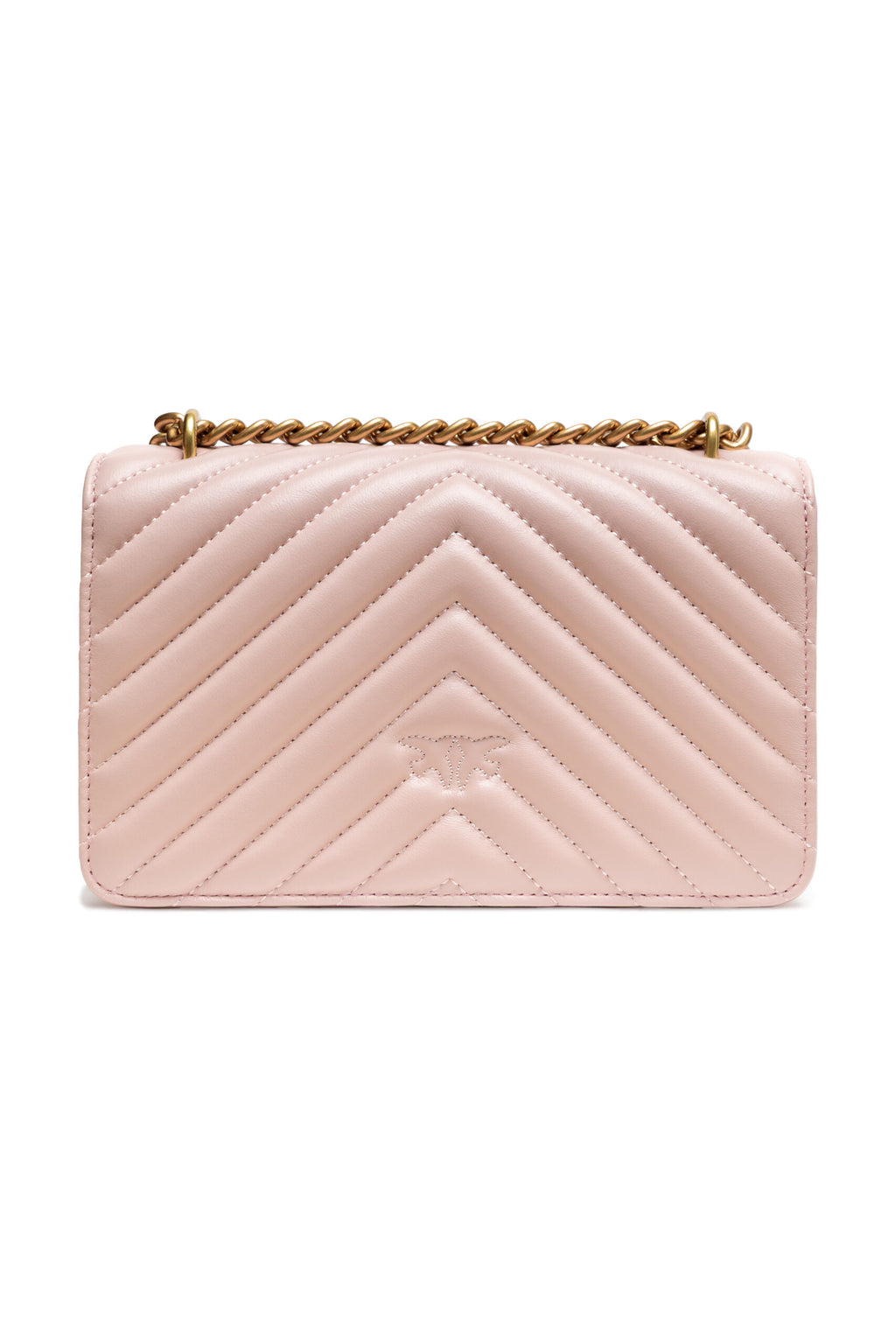 Pinko Mini Love Chevron Shoulder Bag Blush Pink Quilted Leather