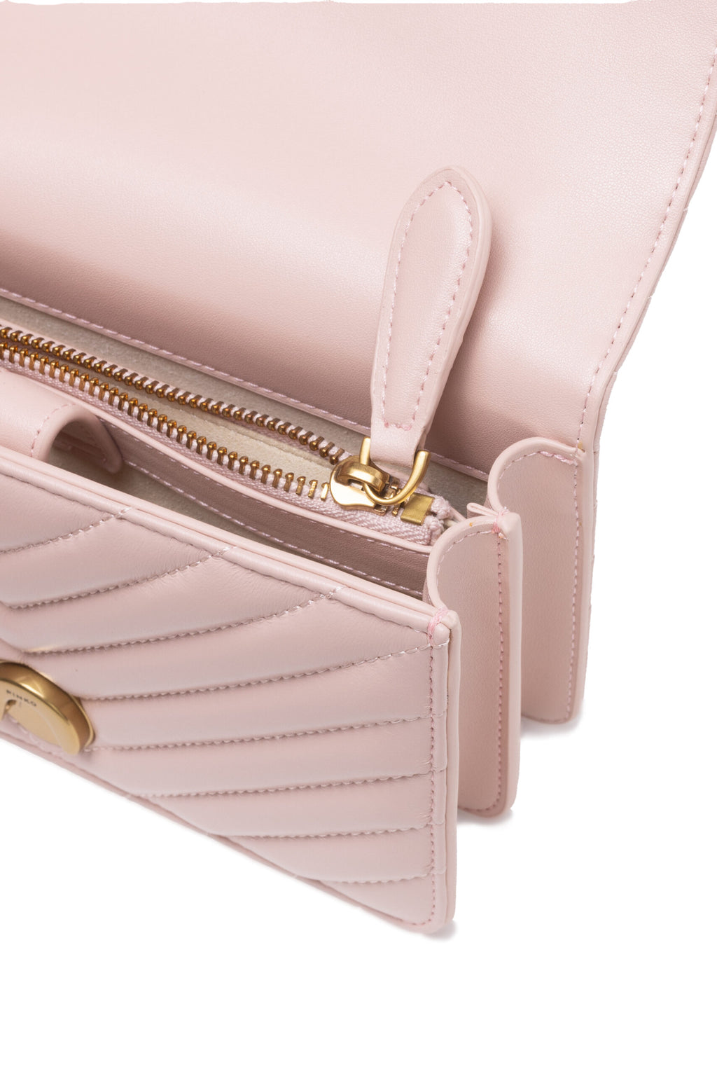 Pinko Mini Love Chevron Shoulder Bag Blush Pink Quilted Leather