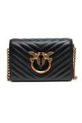 Pinko Love Click Mini Chevron Shoulder Bag Black Quilted Leather