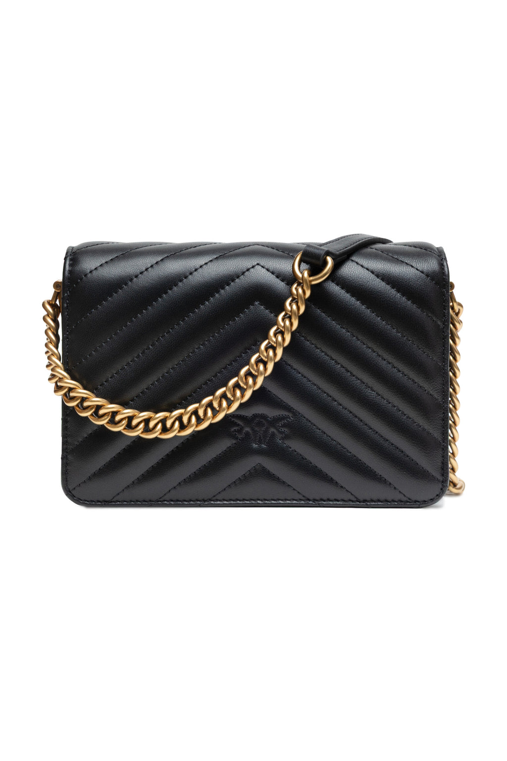 Pinko Love Click Mini Chevron Shoulder Bag Black Quilted Leather