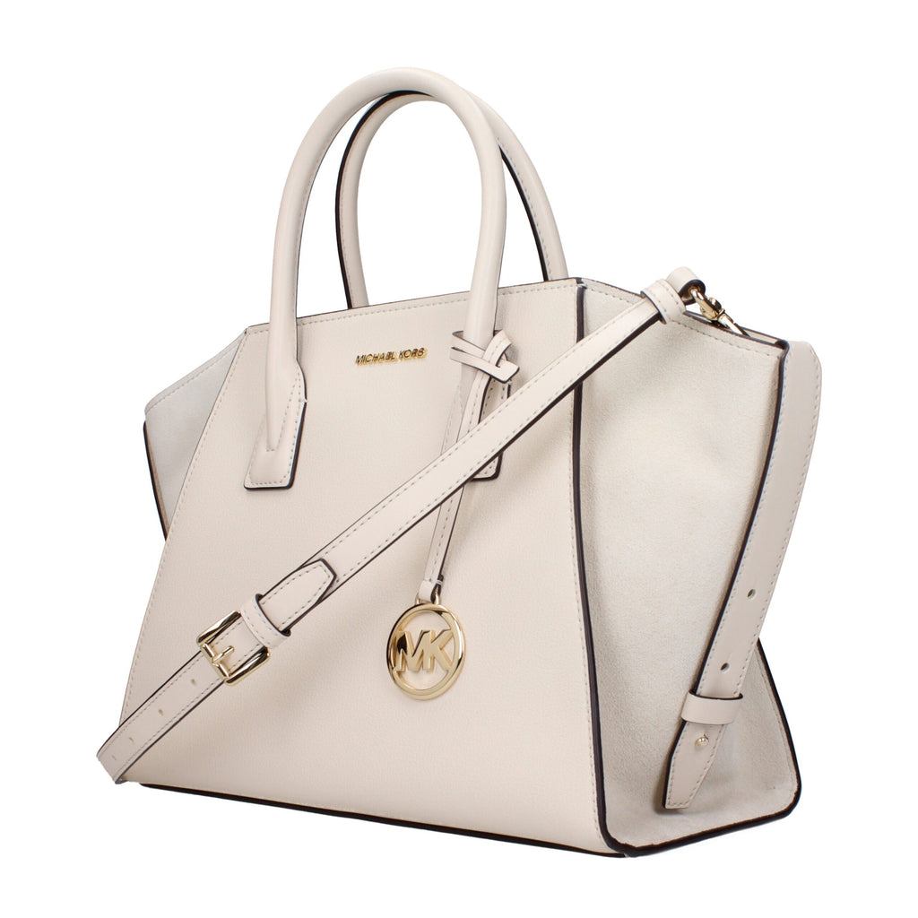 Michael Kors Avril Large Leather and Suede Satchel Light Cream