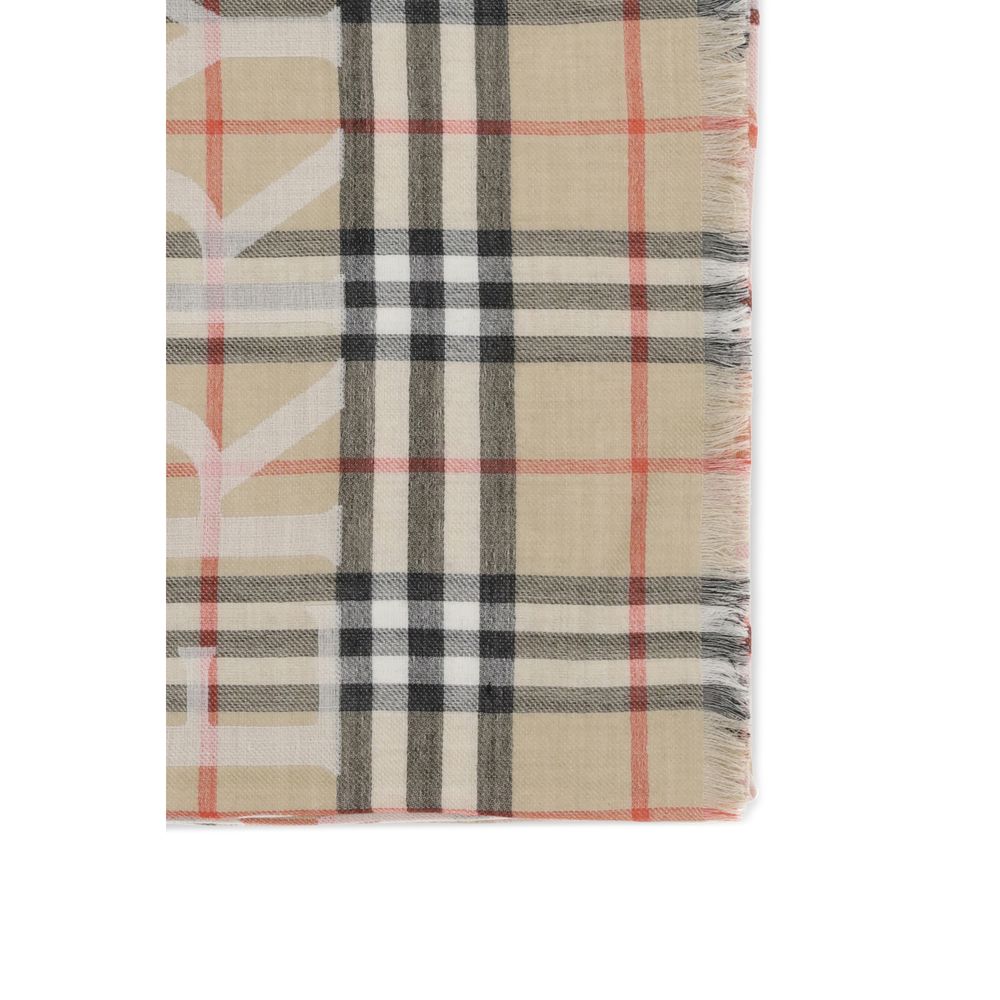 Burberry EKD Check Wool Silk Scarf Archive Beige