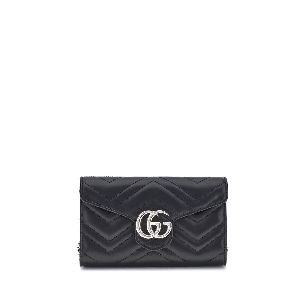 gucci gg marmont wallet on chain black matelasse leather double g logo