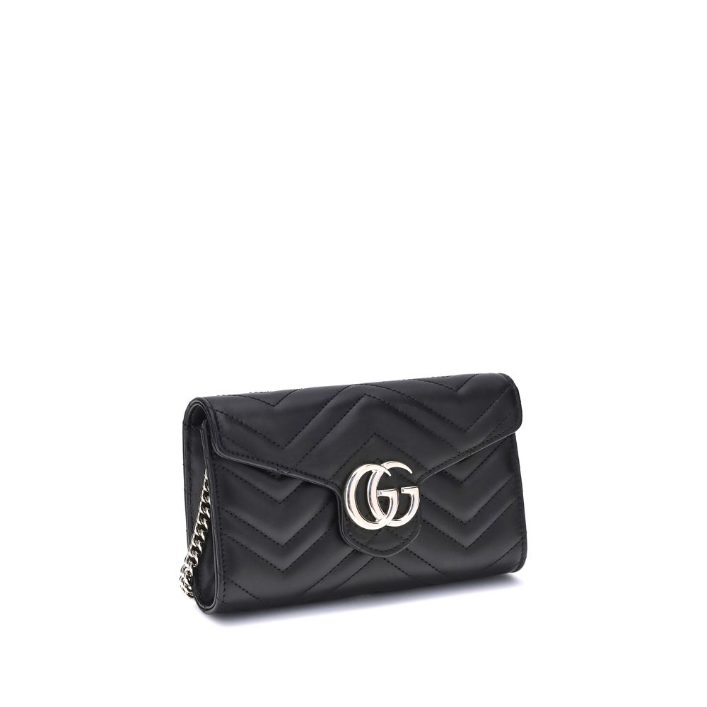 gucci marmont black leather chain wallet chevron pattern designer bag