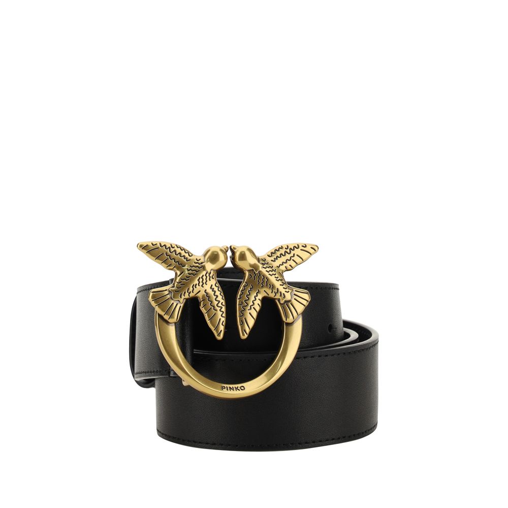 pinko designer belt black leather gold hardware love birds detail