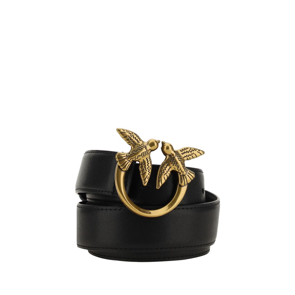 pinko love berry belt black 3cm calf leather love birds buckle gold