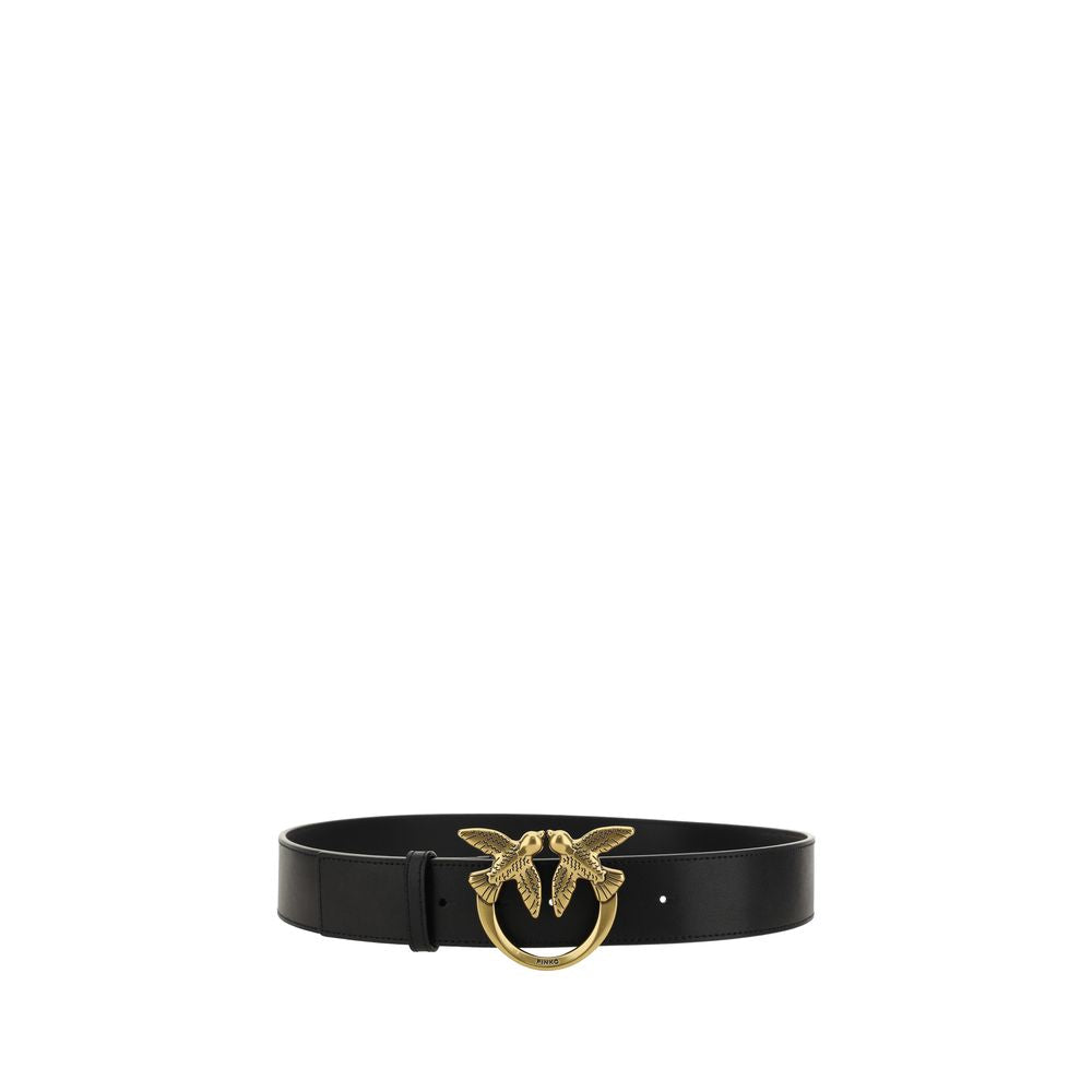 pinko love berry belt black calf leather love birds buckle gold logo