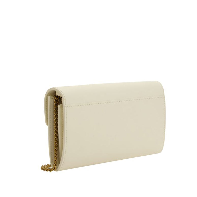 pinko cream leather wallet on chain love birds gold hardware rear