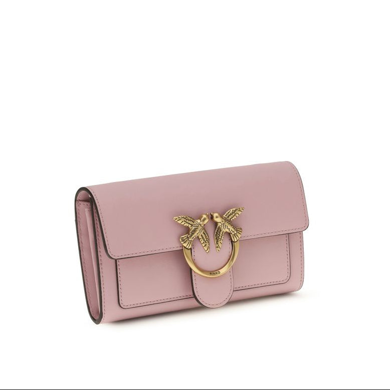 pinko love one chain wallet pink calf leather front logo buckl