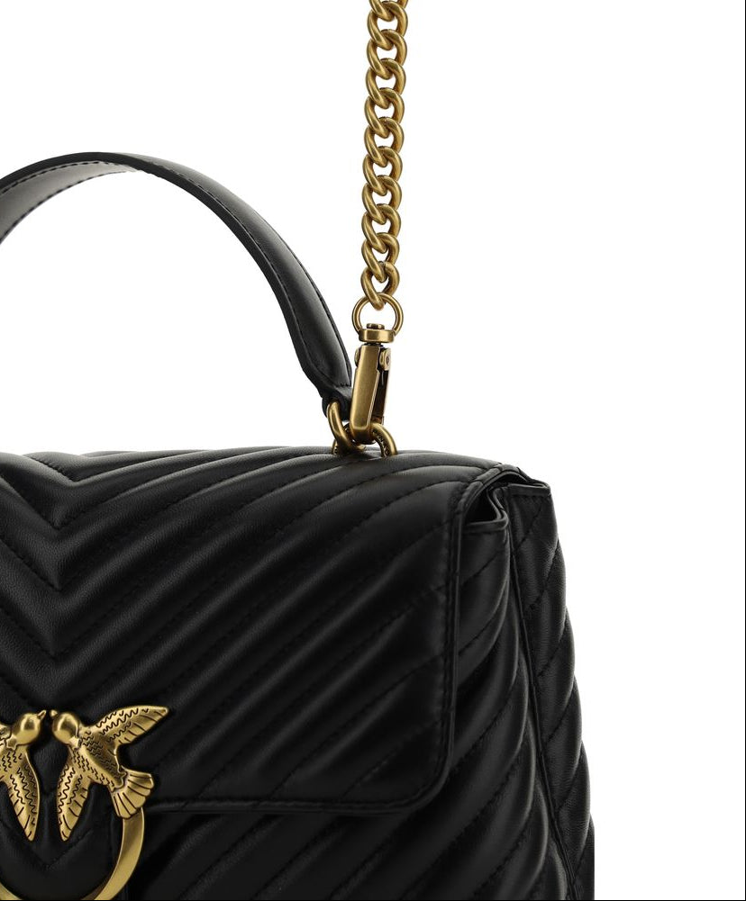 Pinko Love Lady Top Handle Shoulder Bag Medium in Black Quilted Calf Leather