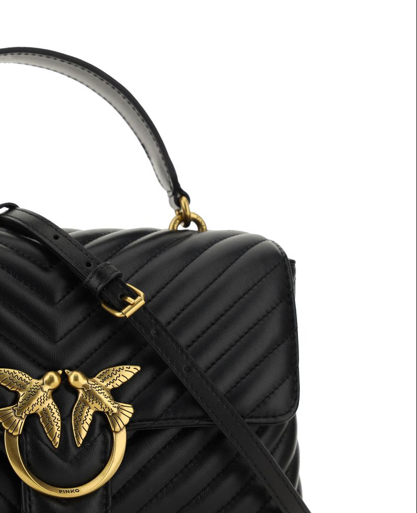 Pinko Love Lady Top Handle Shoulder Bag Medium in Black Quilted Calf Leather
