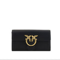 pinko love one wallet on chain black calf leather love birds buckle