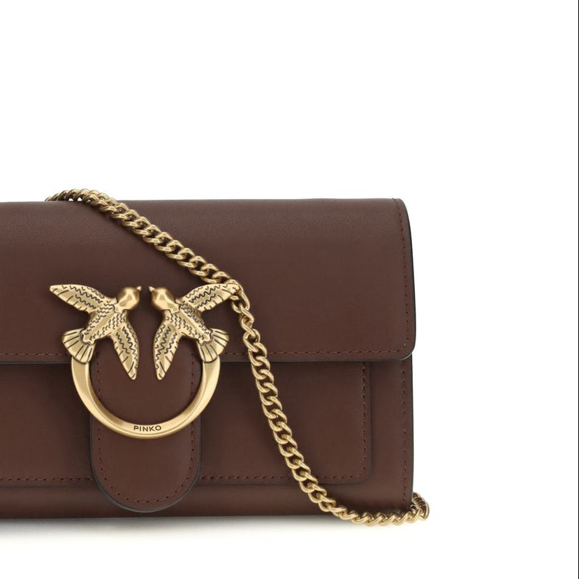pinko love one chain wallet calf leather iconic logo hardware detail