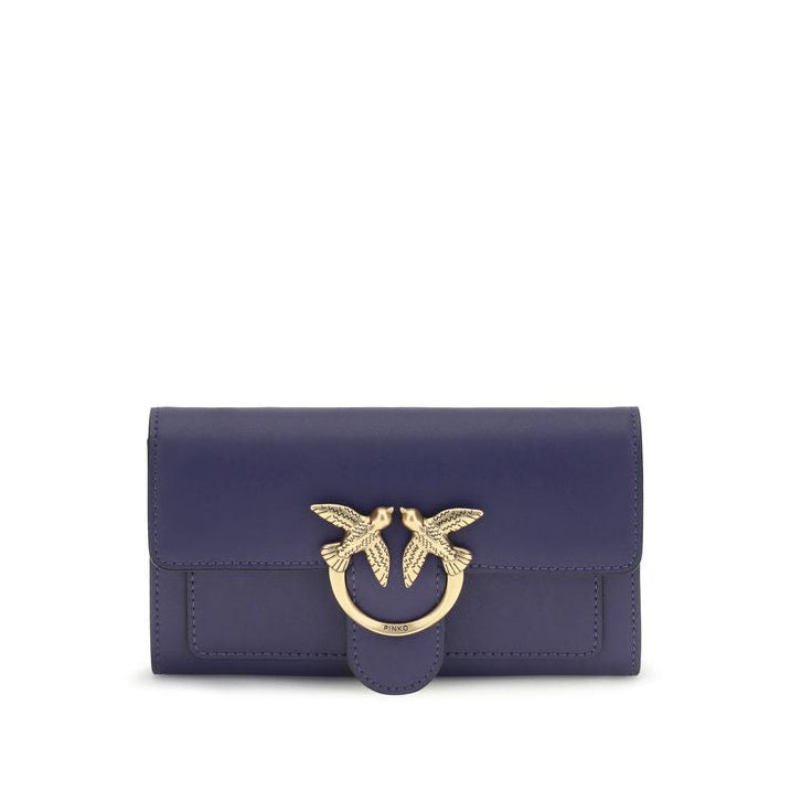 pinko navy leather wallet on chain love birds gold hardware detaillogo woc