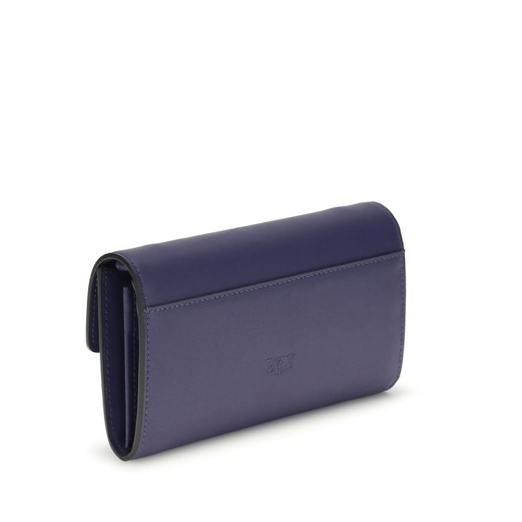 pinko love one wallet on chain navy blue calf leather love birds buckle rear