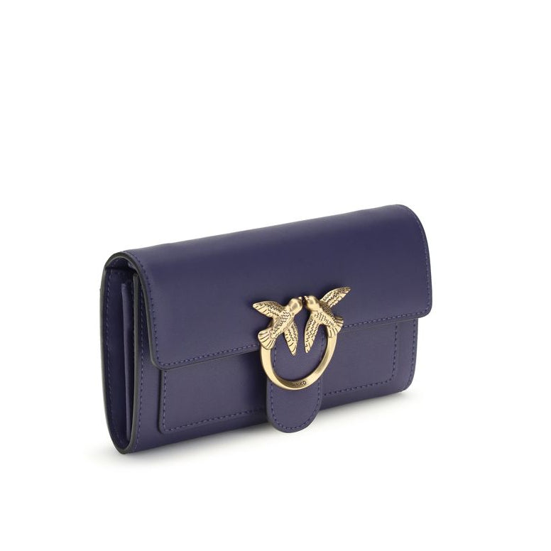 pinko navy leather wallet on chain love birds gold hardware detail
