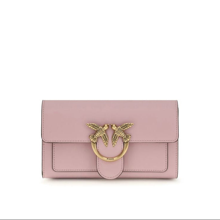 pinko love one chain wallet pink calf leather front logo buckl