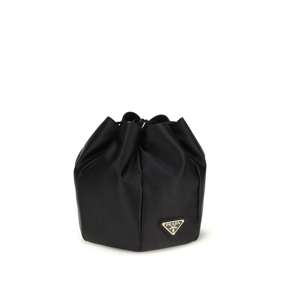 Prada satin mini bucket bag black with triangle side