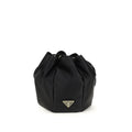 Prada satin mini bucket bag black with triangle logo