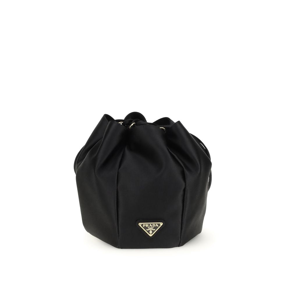 Prada satin mini bucket bag black with triangle logo