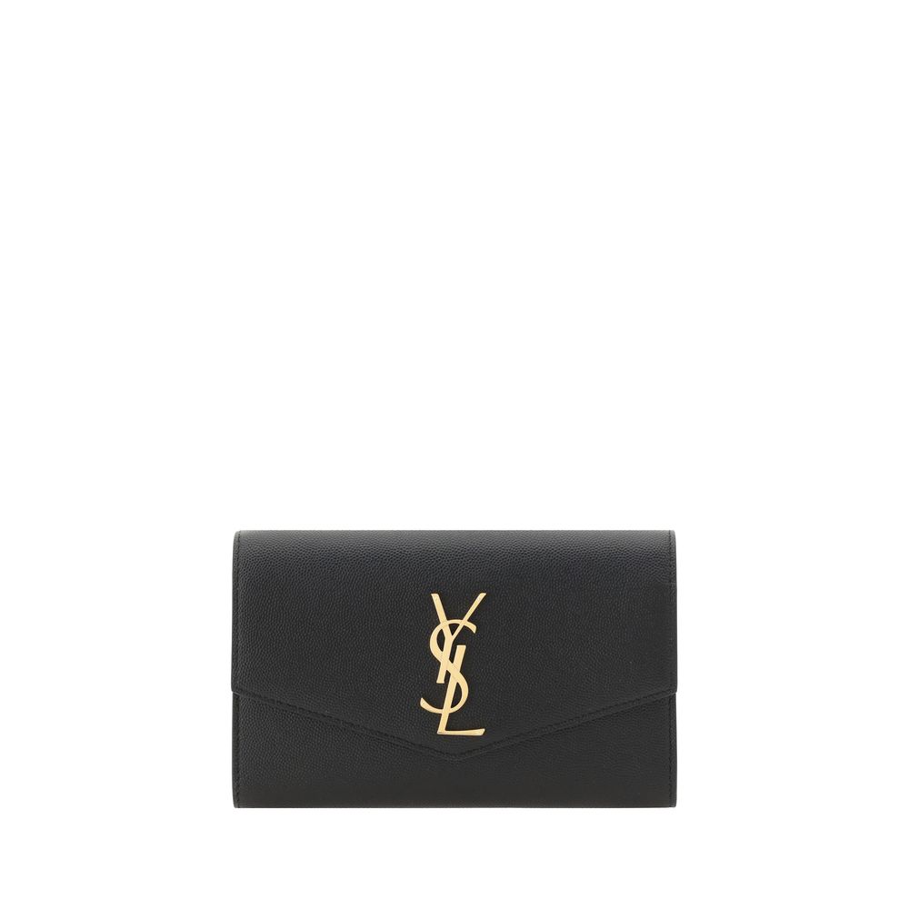 Saint Laurent Cassandre smooth leather wallet on chain black
