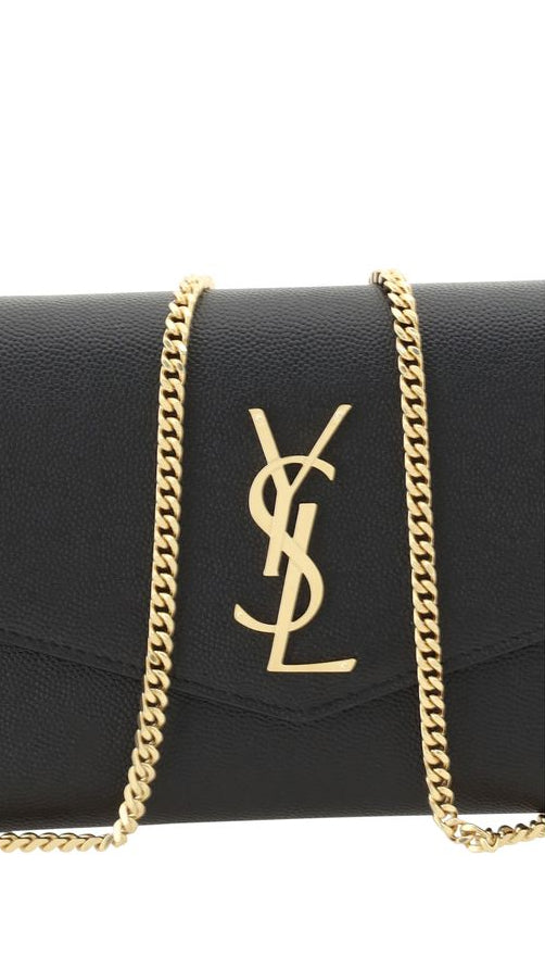 Saint Laurent leather wallet on chain compact black YSL detail