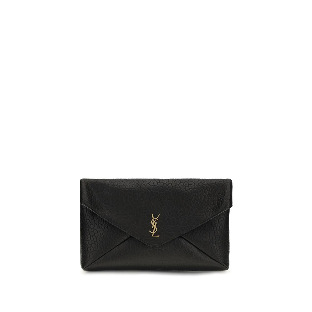 Saint Laurent Cassandre envelope leather clutch with YSL logo