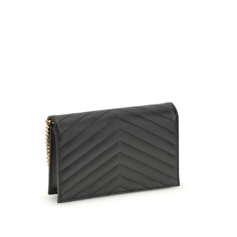 Saint Laurent Cassandre wallet on chain matelassé leather black rear
