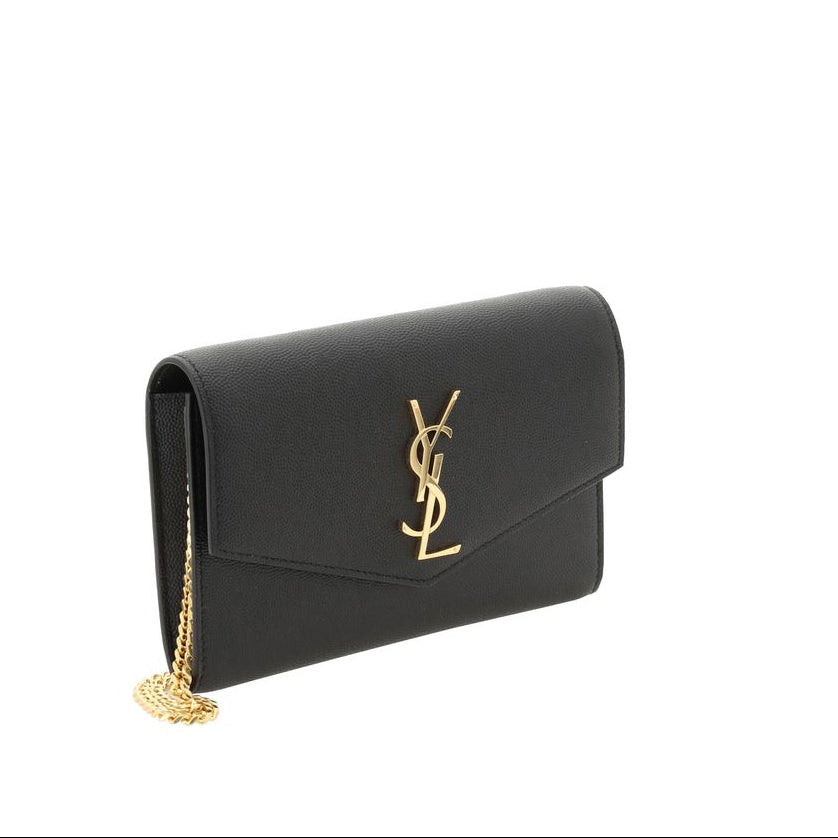 Saint Laurent Cassandre smooth leather wallet on chain black side